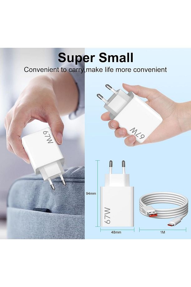 . 67 Watt Turbo Hızlı Şarj Aleti Cihazı + 6A Type-c Kablo Set Note 13 Pro M6 Pro 13c x6 Pro 12s - 5