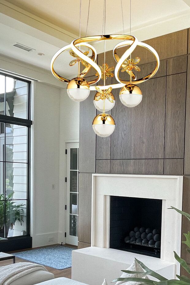 Dimmerli Kumandalı 3 Renk Modern Kristal Taşlı Salon Mutfak Oturma Odası Avize Gold Sarı Led Avize - 6