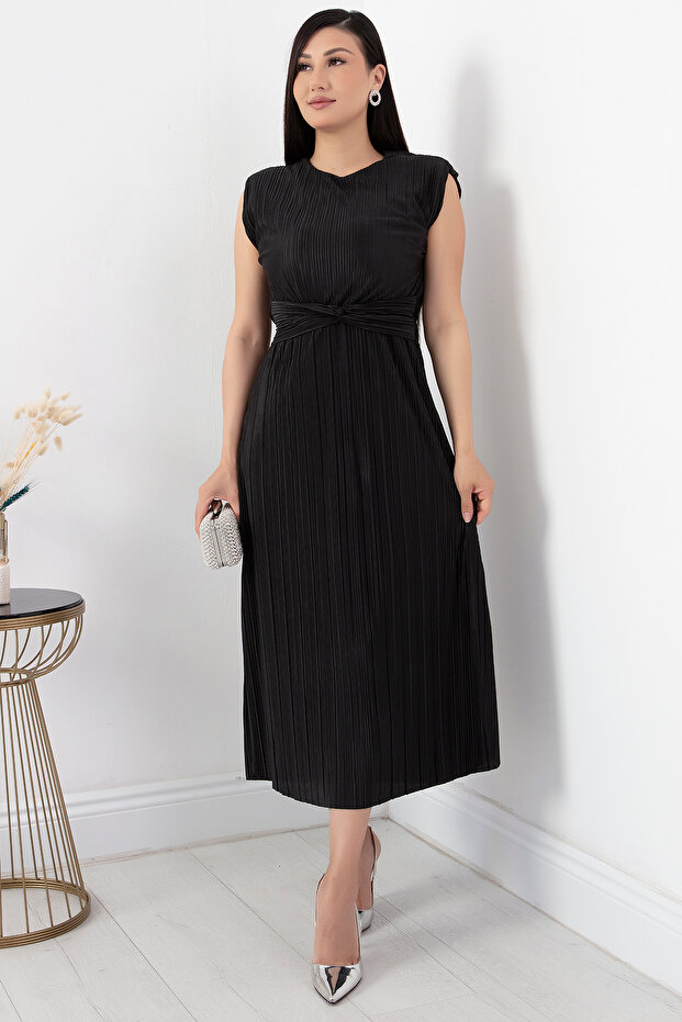 Oval Yaka Omuz Vatkalı Elbise GRS3448 - 1