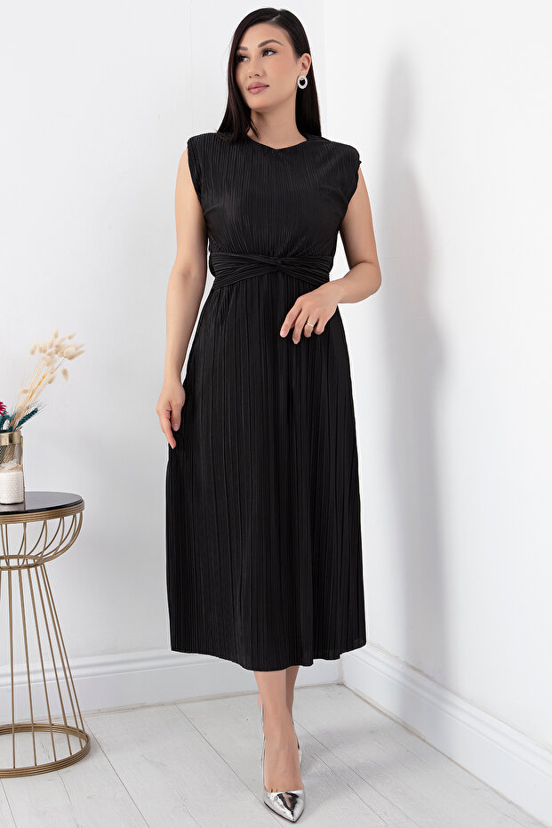 Oval Yaka Omuz Vatkalı Elbise GRS3448 - 3