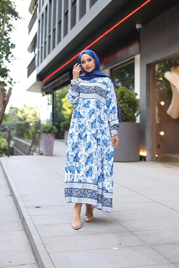 فستان طويل منقوش - 1