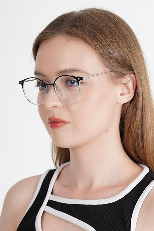 Unisex Women's and Men's Oval Round Blue Light Protected Blue Block Transparent Black Gradient Sunglasses