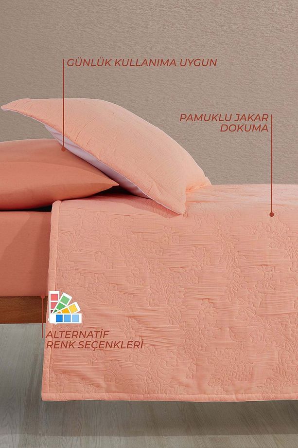 Nice Yatak Örtüsü Tek Kişilik Somon - 2