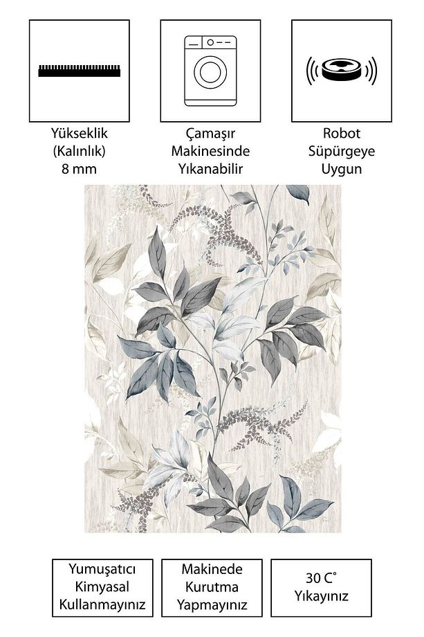 Modern Dijital Baskı Dört Mevsim Yıkanabilir Kaymaz Taban Salon Halısı Mutfak Halısı Yolluk YVH - 6