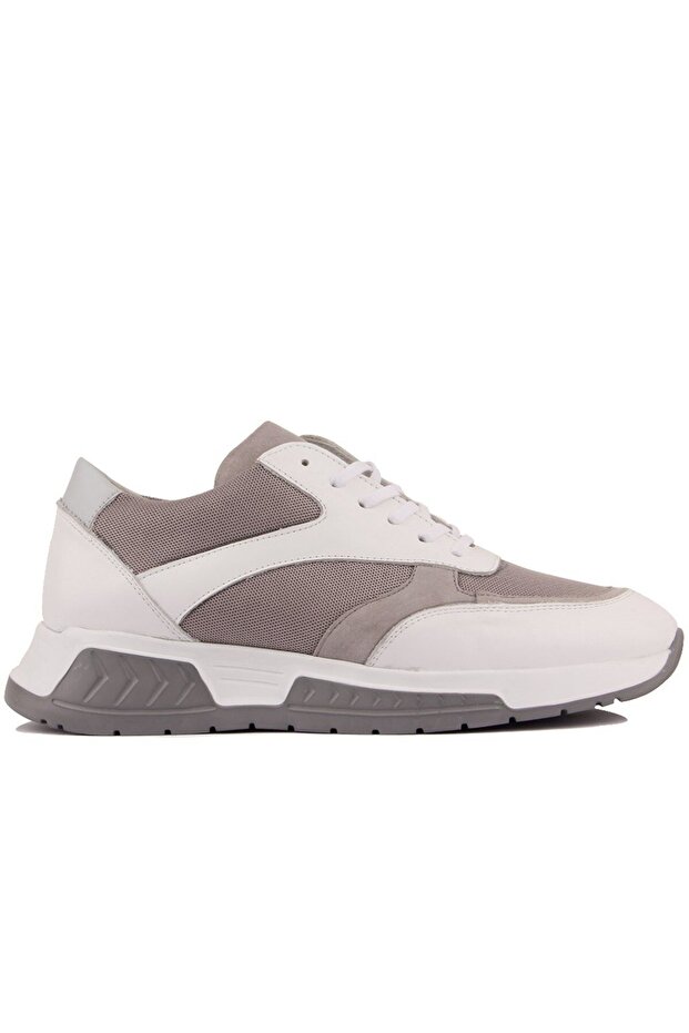 - White Leather, Gray Suede Lace-Up Men's Casual Shoes 101-7074-H1194