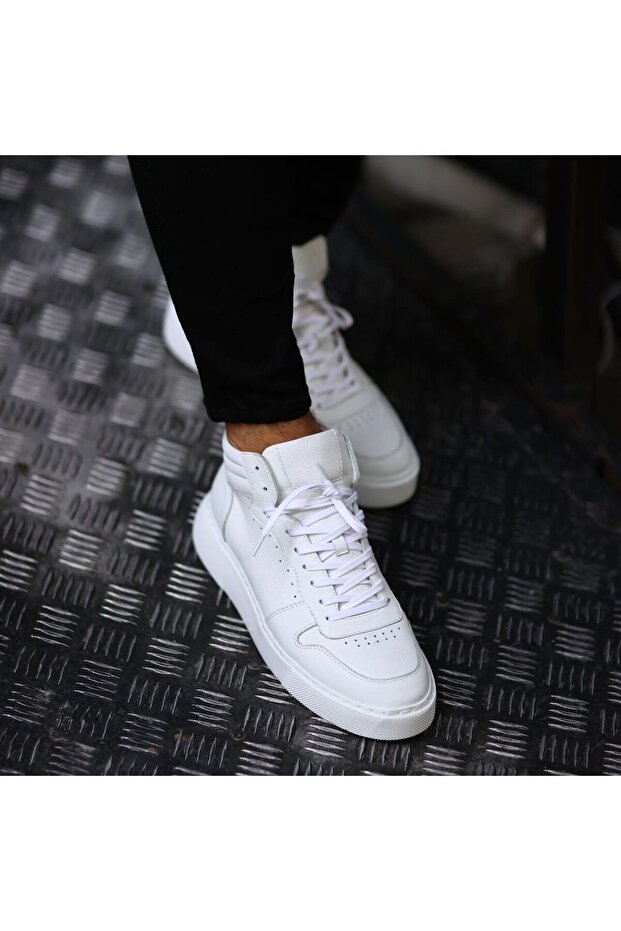 - Beyaz Deri Bağcıklı Unisex Bot 102-8015-HE1065 - 2