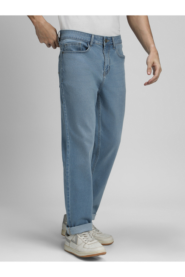 Light Wash Mid Rise Straight Fit Jeans