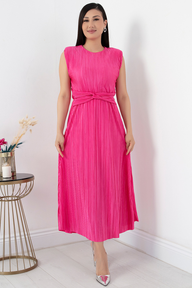 Oval Yaka Omuz Vatkalı Elbise GRS3448 - 4