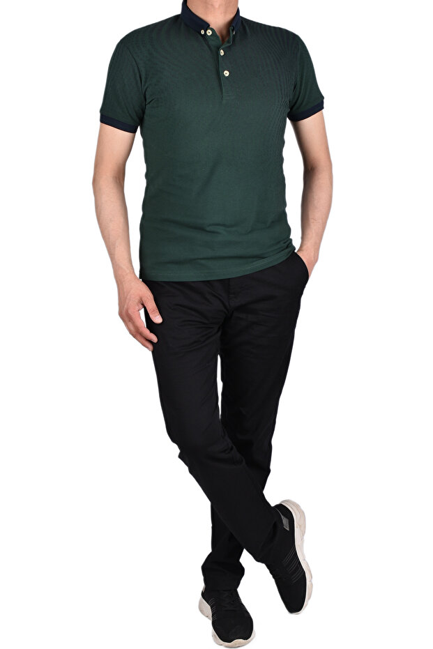 7114 نموذج بولو الرقبة زر تي شيرت - 1