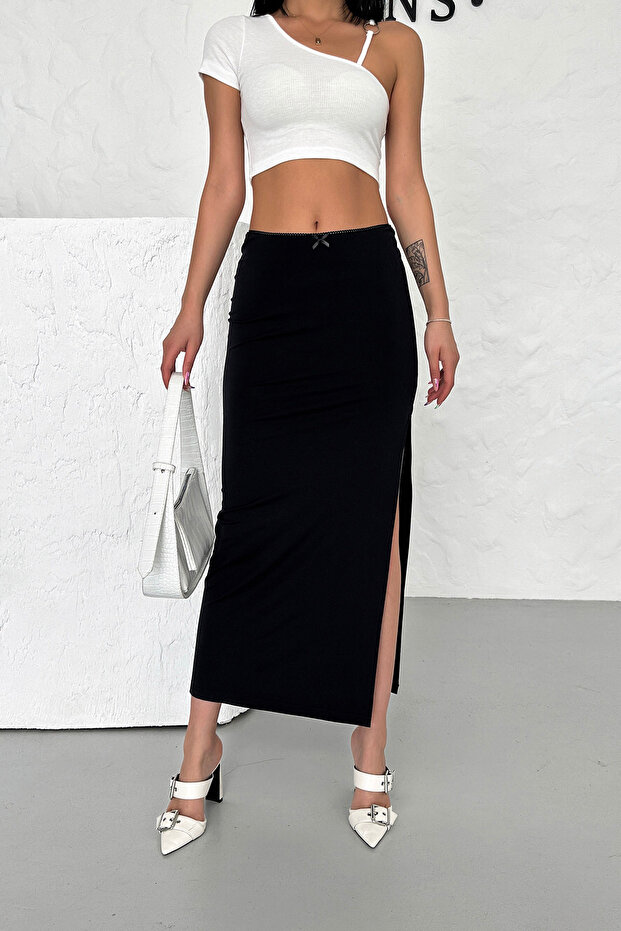 Black Slit Midi Skirt