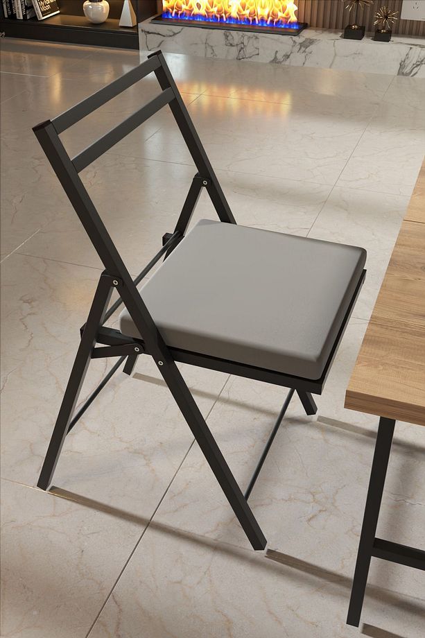 2 Adet Katlanır Siyah Metal Sandalye Minderli Bistro Sandalye 20242s - 1
