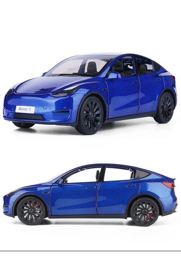 Tesla Model Y 1:24 Mavi Birebir Isikli Maket Model Araba - 1