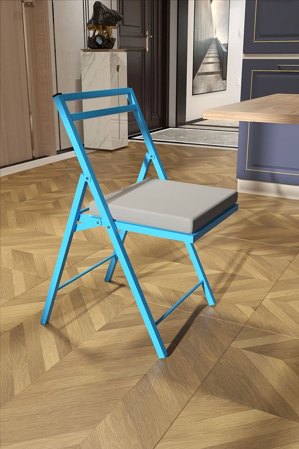 1 Adet Katlanır Mavi Metal Sandalye Minderli Bistro Sandalye 2024m - 7