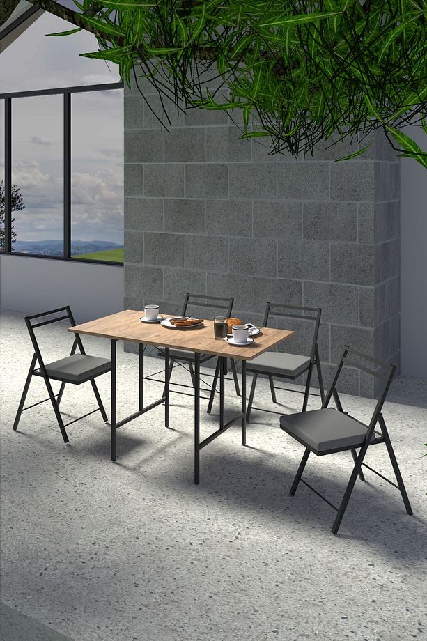 1 Adet Katlanır Metal Sandalye Minderli Bistro Sandalye 2024s - 5