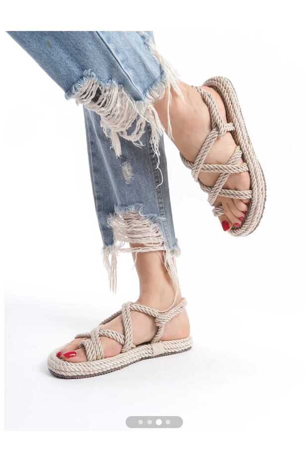 صندل فليب فلوب من القش - سلسلة حبل، نعل مرتفع - 3