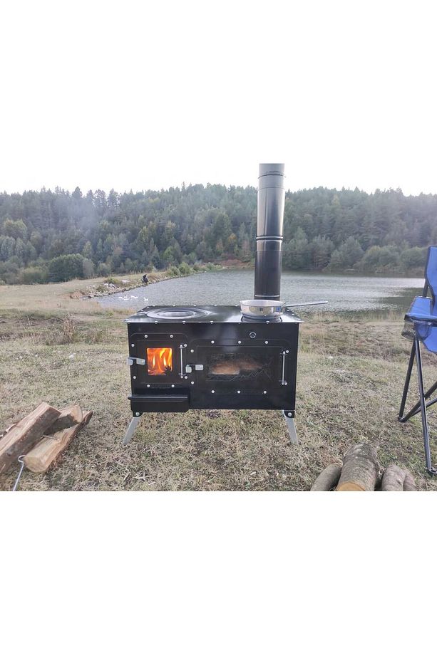 Kamp Ve Çadır Sobası Kuzineli Fırınlı Odun Yakan Taşınabilir Soba - 5