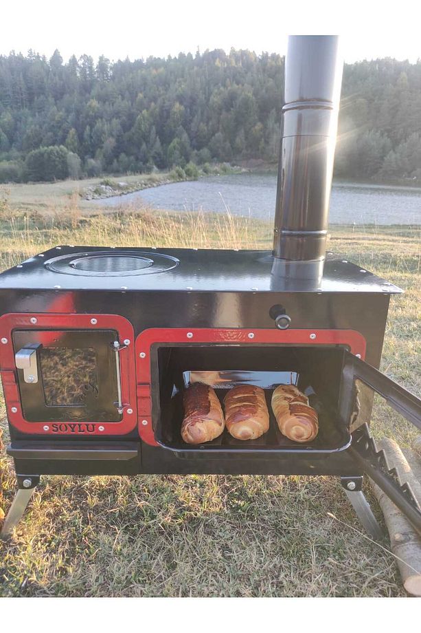Kamp Ve Çadır Sobası Kuzineli Fırınlı Odun Yakan Taşınabilir Soba - 7