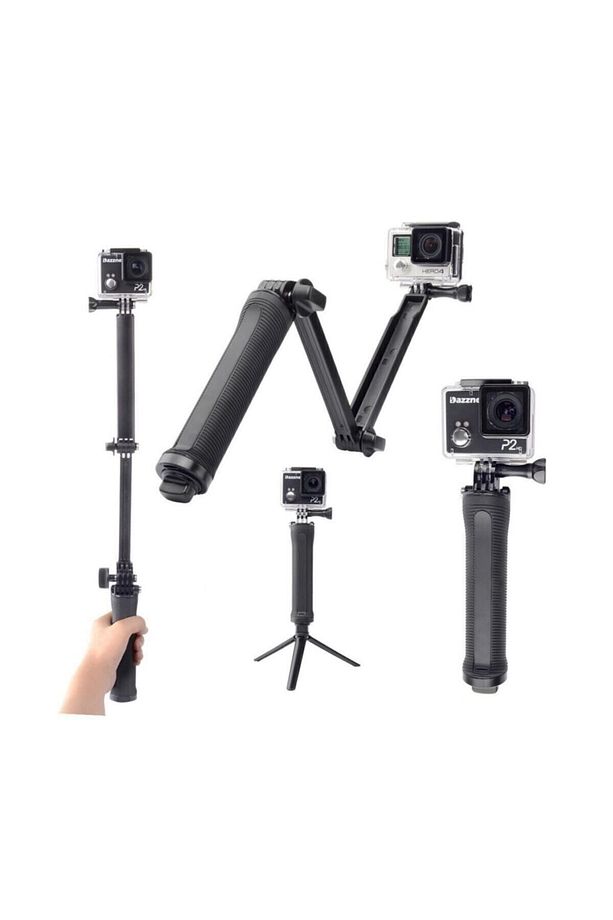 Katlanabilir 3 Way Çok Yönlü Aksiyon Kamera GoPro ile Uyumlu Tripod Monopod - 1