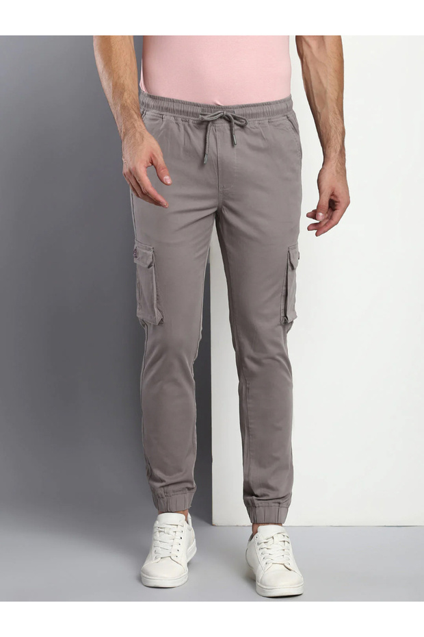 بنطال Cargo Joggers سادة متوسط ​​الارتفاع