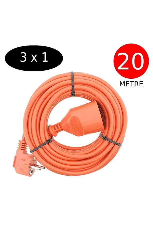 20 Metre Uzatma Kablosu 3 X 1 Mm Ttr Bakır Kablo Erkek Fiş Dişi Fiş Baskılı Seyyar Ara Kablo - 1