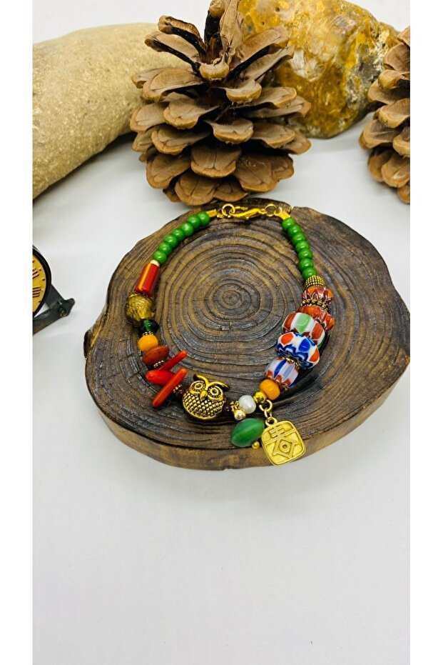 Handmade Ceramic Beads Rice Apratled Czech Glass Bracelet