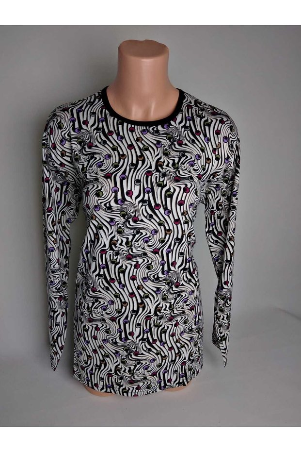 Women's White Purple Crew Neck Long Sleeve Side Slit Summer Viscose Mom Jersey T-Shirt Blouse