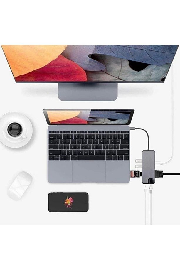 Fc09 Type-c To Hdmı Rj45 Type-c Sd Kart Usb 3.0 X 2 Vga Macbook Uyumlu 8in1 Çevirici Adaptör - 3