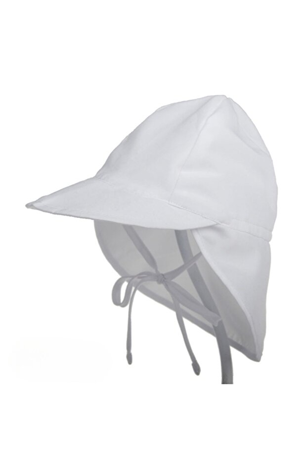 Upf50 + UV Protection Quick Drying Adjustable White Thin Baby Hat 0-18 Months with Neck Protection