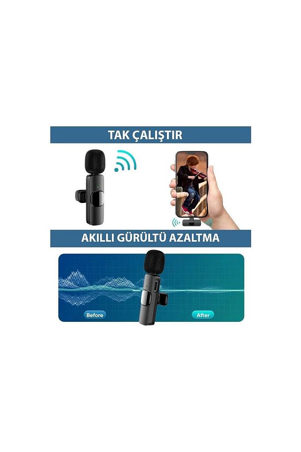 K9-D2 Lightning-TYPE-C Wireless (Kablosuz Mikrofon) Dönüştürücülü Çiftli Yaka Mikrofonu - 3