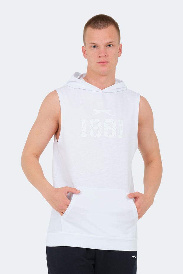 Vasilisa Men's White T-Shirt with Kangaroo Pocket Without Sleeves