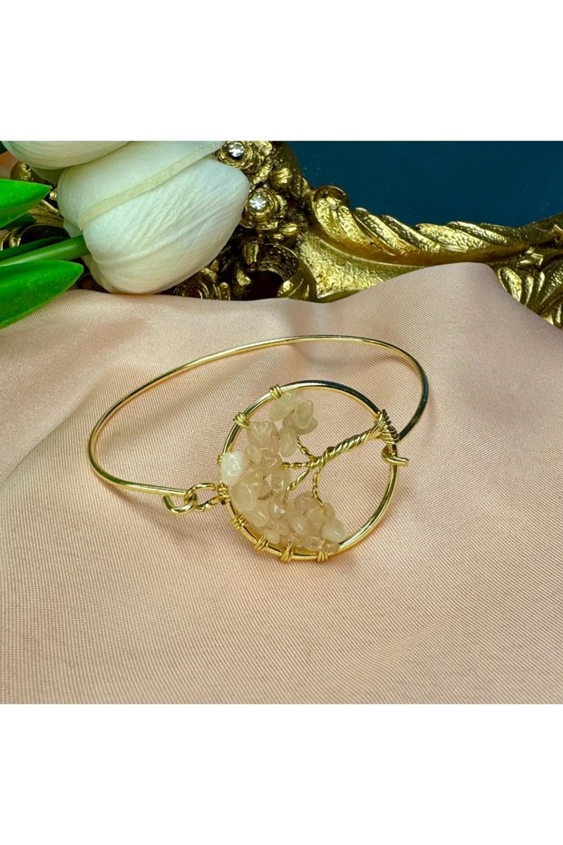 Pink Quartz Tree of Life Charm Natural Stone Bracelet