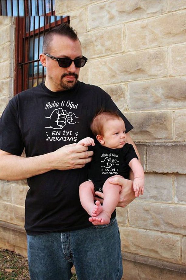 Baba Oğul En Iyi Arkadaş Siyah Tshirt Zıbın (KOMBİN YAPMAK İÇİN 2 ADET SEPETE EKLEYİNİZ) - 1