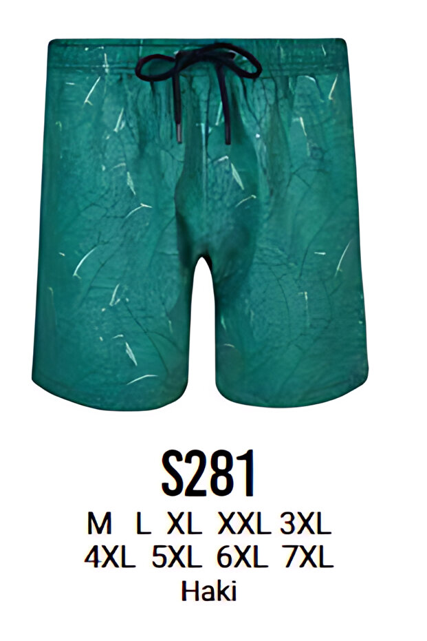 Yaprak Desenli Haki Büyük Beden Erkek Deniz Şortu - 1