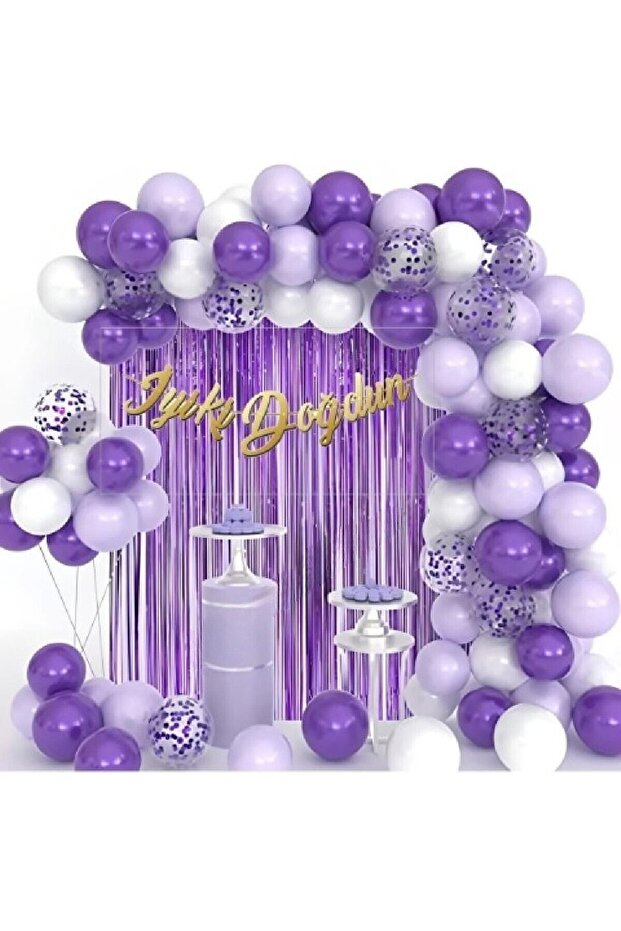 Luxury Purple Lilac White Birthday Balloon Chain Set