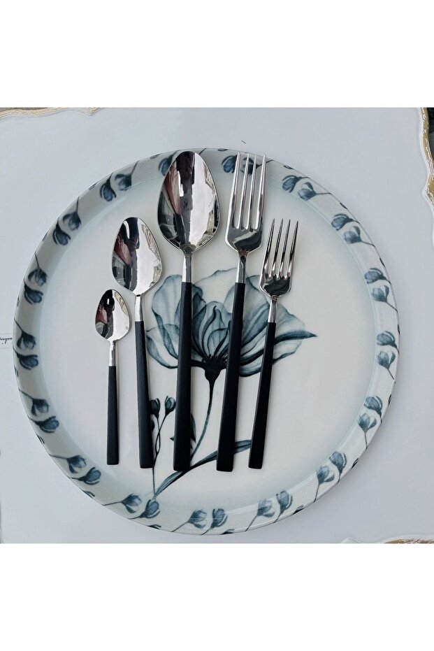 Diamond Sweet Group Plain Black Cutlery Set 18 Pieces for 6 People