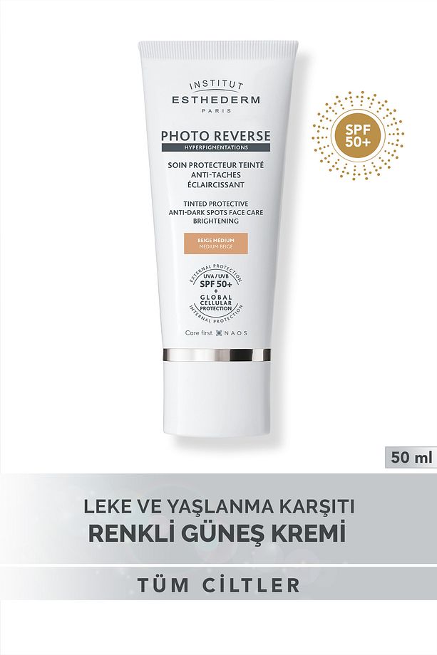 Photo Reverse Tinted Medium Beige Leke Karşıtı UVA/UVB SPF50+ Yüksek Korumalı Renkli Güneş Krem 50ML - 1