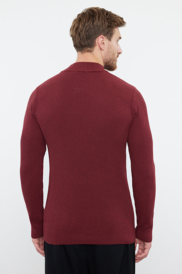 Unisex Claret Red Manšestrový svetr - Skinny Fit, Bavlna, Poloviční rolák Tmnaw21Kz0553 - 5