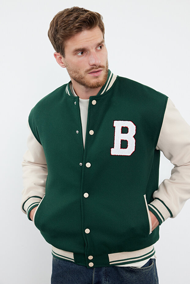 Yeşil Unisex Regular Fit Bomber Yaka Kolej Kışlık Ceket Mont TMNAW24MO00017 - 2