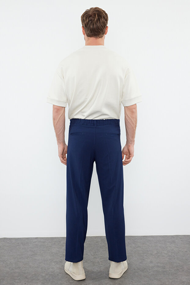 Lacivert Pileli Klasik Baggy Fit Kumaş Pantolon TMNSS24PL00024 - 5