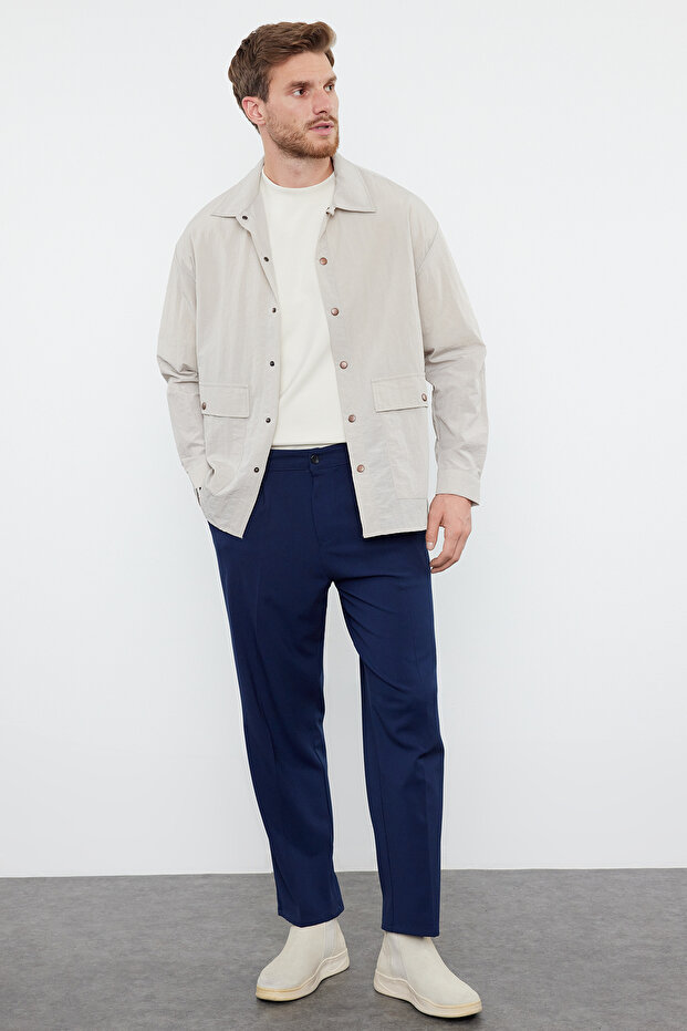 Lacivert Pileli Klasik Baggy Fit Kumaş Pantolon TMNSS24PL00024 - 3