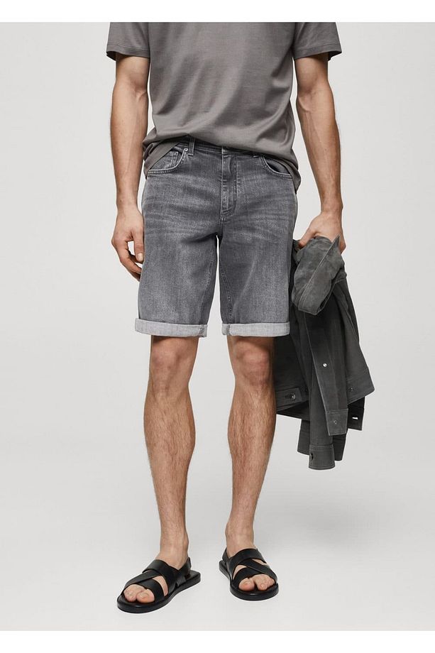 Slim fit kot bermuda şort - 1