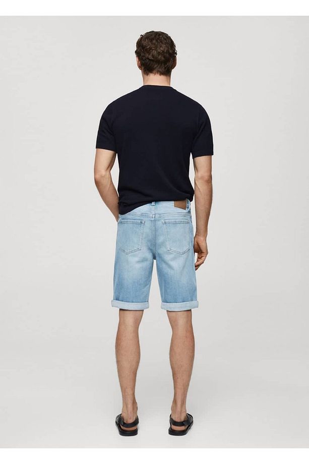 Slim fit kot bermuda şort - 4