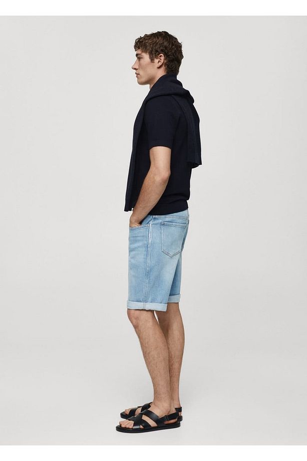 Slim fit kot bermuda şort - 5