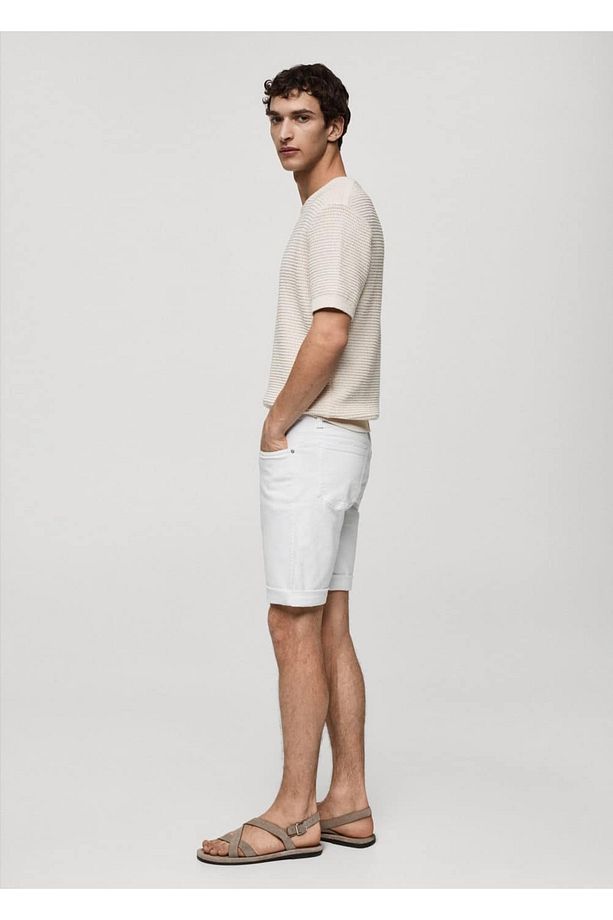 Slim fit kot bermuda şort - 5