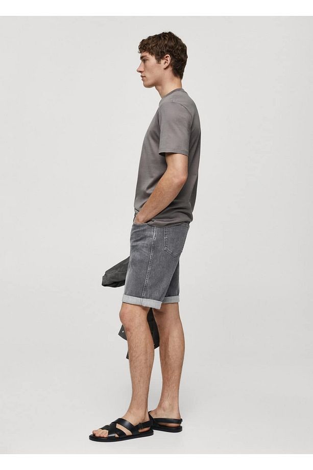 Slim fit kot bermuda şort - 5