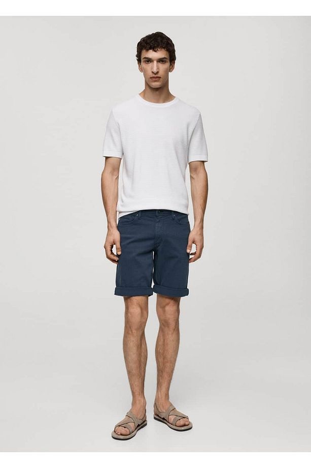 Slim fit kot bermuda şort - 2