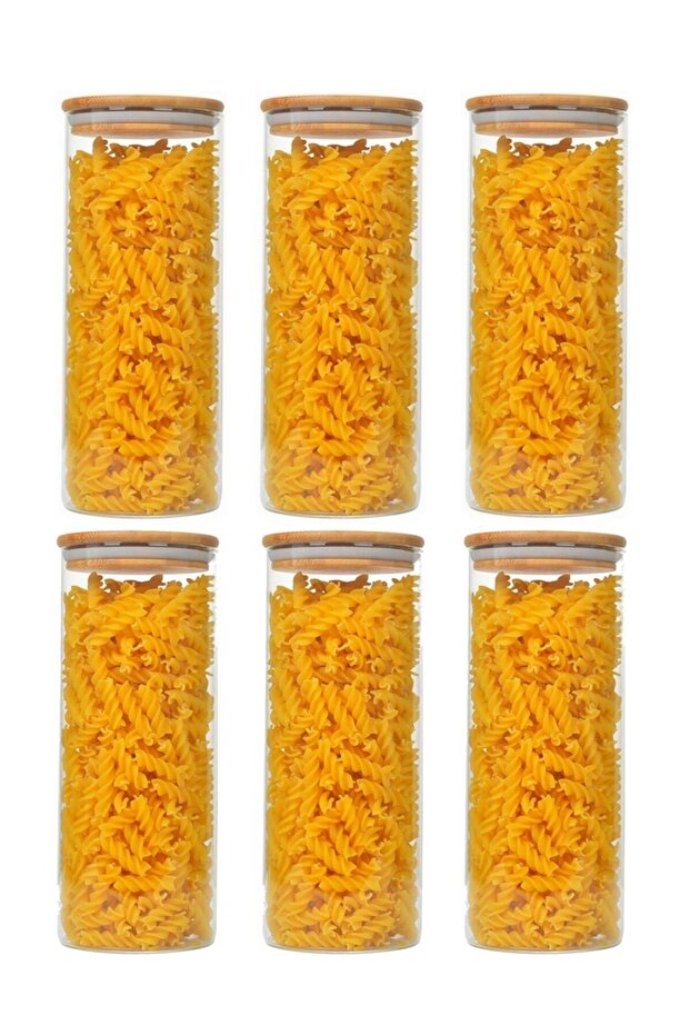 Set of 6 1300 ml Bamboo Jar with Lid Spice Jar Vacuum Borosilicate Glass Krdln