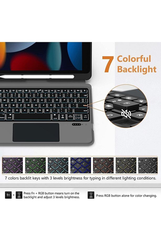 Ipad 10.2 2021 (9.NESİL) Uyumlu Keyboard Bluetooth Touchpad Kablosuz Klavyeli Kılıf - 3