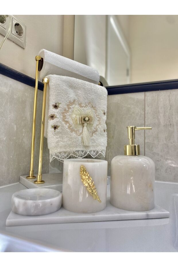 Mermer 4'lü Figürlü Banyo Seti - 6