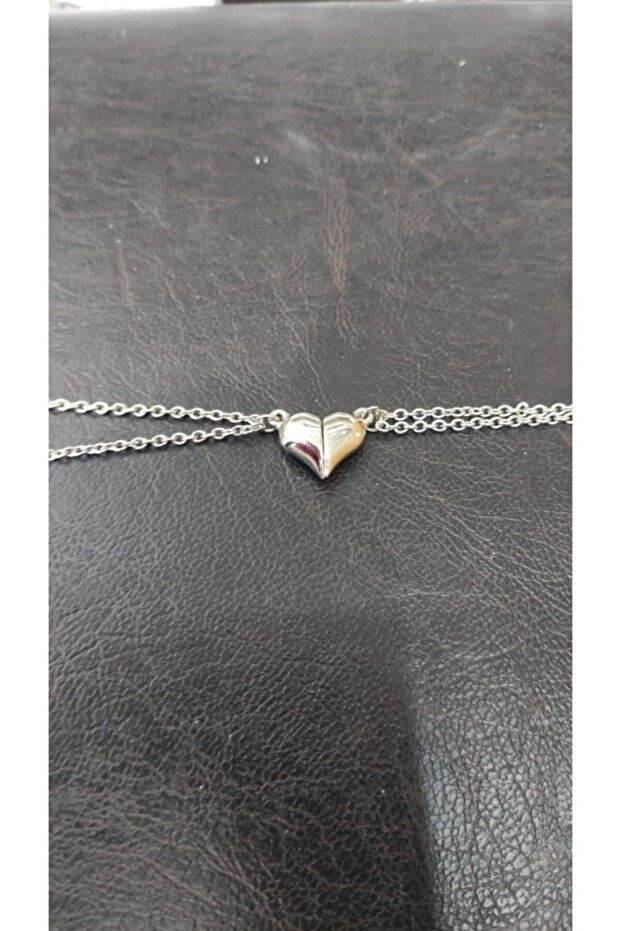 Gray Two Pieces Magnet Heart Lover Metal Bracelet Gift Accessory Stylish